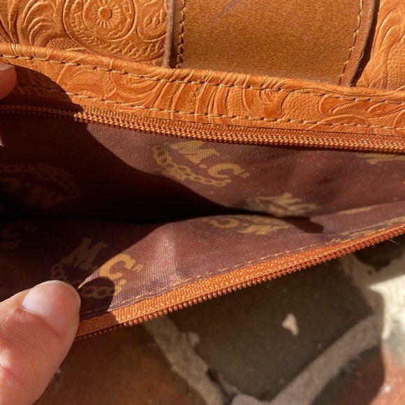 M.C. Floral Tooled Leather Wallet with Turquoise rhinestones & beads - Picture 11 of 16